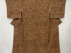 縮緬地　丸紋に花鳥模様　小紋着物